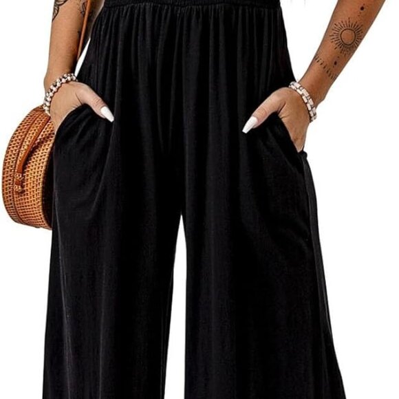 Women's Casual Loose Overalls Jumpsuits One Piece Sleeveless Wide Leg Long Pant - Picture 1 of 4